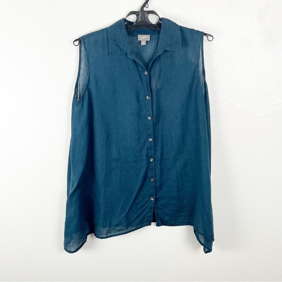 J. Jill Tops - J. JILL Blue Linen Blend Sheer Sleeveless Side Wings Button Top, Size XS